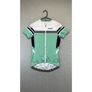 Santic Cycling Jersey Large Full‎ Zip Short Sleeve Green/White 3 Pockets Road